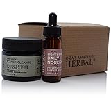 Natural Face Skincare Gift Set, Fragrance Free Power Cleanse Mask, Scrub and Cleanser with Activated Charcoal, Lightweight Daily Face Serum Oil, Antioxidant Moisturizer. Travel Size Vegan Paraben Free