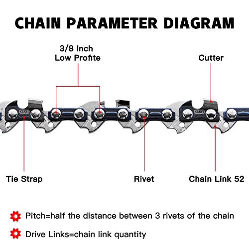 KAKEI 14 Inch Chainsaw Chain 3/8" LP Pitch, 050" Gauge, 52 Drive Links