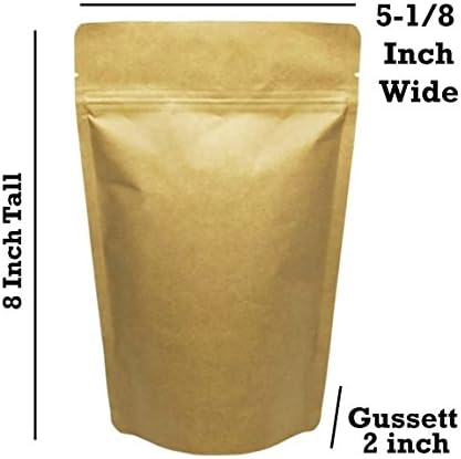 Kraft Food Pouch Zip Lock Stand Up Zipper Recycled Foil Lined Food Bag 4 ounce - Smell, Odor, Leakproof Protection FDA and USDA Food Compliant (50 Count)