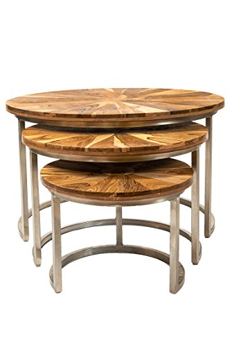 MAADES Wohnzimmertisch 3er Set Couchtisch rund modern aus Teakholz ø