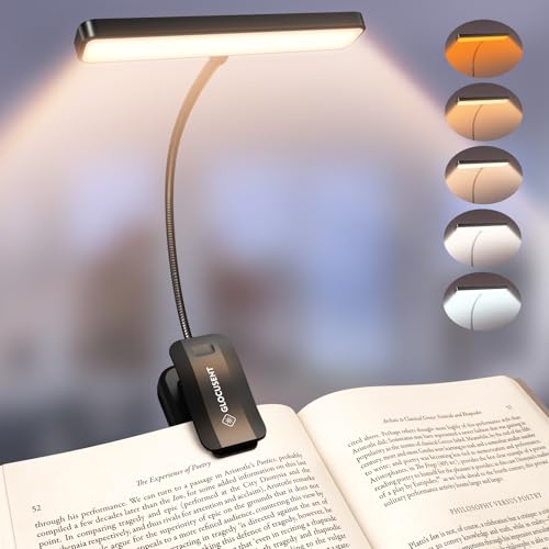Glocusent Leselampe Buch Klemme 26 LEDs, Buchlampe mit 5 Farbtemperatur & Stufenlose Helligkeit, USB-C Wiederaufladbare Klemmlampe, Lange Laufzeit, 360° Flexibel Klemmleuchte für Nachtlesen ins Bett