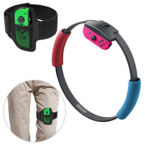 Leg Strap for Nintendo Switch Joycon, Adjustable Elastic Sport Movement Leg Fixing Strap for Nintendo Switch Game with 2 Ring-Con Grips