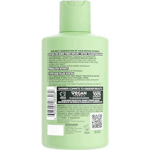 Garnier Tratamiento Pre-Champú Fructis Hair Filler Bonding Inner Fiber Rinse Out Con Complejo Reparador De Enlaces, 10.1 Onzas Líquidas