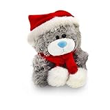 Plushland Adorable Soft and Hairy Santa Teddy Bear, Stuffed Animal -Holiday Toys - Xmas Party Favors for Kids (Christmas Qbeba Bear Gray)