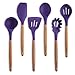 Maphyton Silicone Cooking Utensils, 6 Pieces Nonstick Heat Resistant Kitchen Tool Set BPA Free with Natural Wood Handle Purple