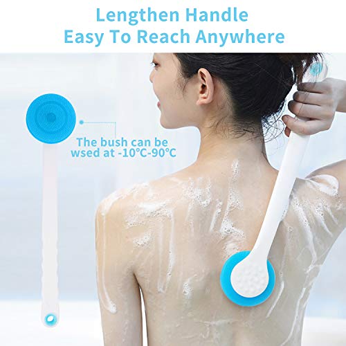 ELECTRAPICK Long Handle Bath Body Brush Ultra-soft Silicone Shower Brush Exfoliating 360°Free Rotate Soft Bristles Bath for Men and Women 15inches