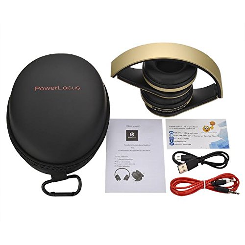 Casque Bluetooth, PowerLocus Sans Fil Bluetooth Over-Ear Stéréo Pliable Casque , Filaire Headsets Cancellation du Bruit Avec Microphone pour iPhone, Samsung, LG, iPad (Or)