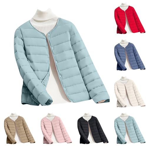 Nuaoxyeu women parka coat Quilted Jacket Womens Lightweight Button Up Packable Quilted Down Coats Oversized Padded Puffer Jackets Solid Color Feather Coat light weight jackets for women uk