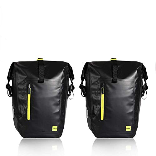 Waterfly 25L Bike Panniers Bag Waterproof Bike Saddle Bag Extensible Bicycle Rear Seat Bag Shoulder Bag with Rain Cover for Riding Cycling (Black (2 Pack))