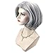 JIYCZK Short Bob Hair Wig Wavy Micro Curly Hair Synthetic Cosplay Daily Party Wig Natural As Real Hair Free Wig Cap 14Inch Silver Gray