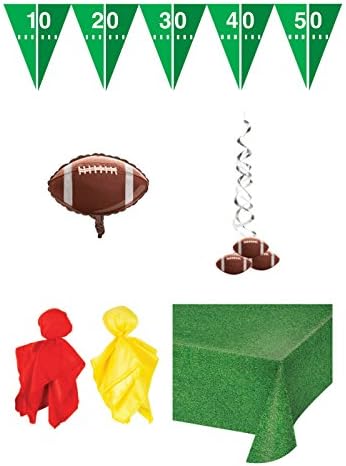 Football Party Decorations Set – Tablecloth, Banner, Balloon, Danglers, Penalty Flags