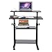 Wooden Mobile Standing Computer Work Station Desk Adjustable Height Rolling Presentation Cart Office Home Use (Black)