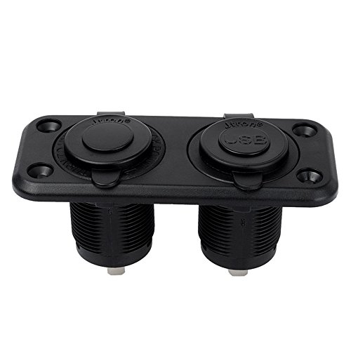 Jtron 1-Socket Cigarette Lighter Power Adapter DC Outlet Splitter 2.1A Waterproof Dual USB Slot Socket for RV Car Boat iPhone X/8/7/6s/6 Plus, iPad,Samsung Galaxy S6/S6 Edge and More (Black)