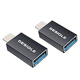 DESIOLE USB C to USB 3.0 Adapter, Type-c Auminum OTG Adapter for Macbook Pro, Samsung Galaxy S8 Plus, LG G5 G6 V20, Google Pixel, Huawei P9 and More (2-Pack, black)