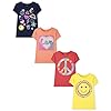 The Children's Place girls The Children's Place Short Sleeve Graphic T- 4-pack T Shirt, Love/Doodle/Happy/Peace, X-Small US