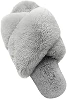 Slippers for Women, Open Toe Fuzzy Fluffy House Slippers Cozy Memory Foam Anti-Skid Plush Criss Cross Furry Slides Indoor...