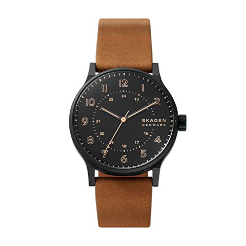 Skagen-Mens-Stainless-Steel-Quartz-Watch-with-Leather-Strap-Brown-20-Model-SKW6680