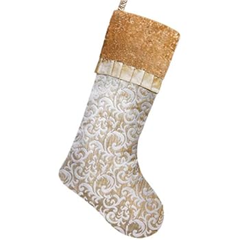 Valery Madelyn 21 inch Luxury Gold Christmas Stockings with Baroque Patterns and Ruffle Cuff Trim, Themed with Tree Skirt (Not Included)