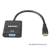 Mini HDMI to VGA Adapter, Benfei Gold-Plated Mini HDMI to VGA Adapter (Male to Female) Compatible for Ultrabooks, notebooks, Tablets, Cameras and camcorders - Black