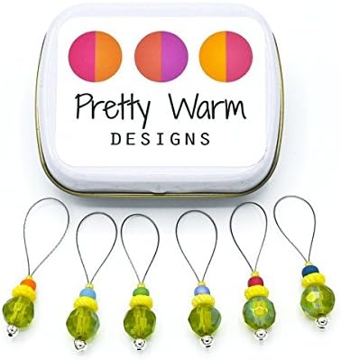 Green and Yellow Snag Free Stitch Markers Jewelry for Knitting (Set of 6 with Tin)