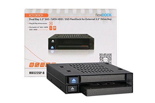 ICY DOCK Dual Bay 2.5 to 3.5 SATA / SAS SSD/ HDD Trayless Hot-swap Dock / Mobile Rack For 3.5 Drive Bay - flexiDOCK MB522SP-B