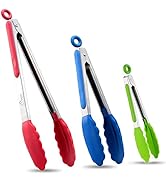 HOTEC Premium Stainless Steel Locking Kitchen Tongs with Silicon Tips, Set of 3-7", 9" and 12"
