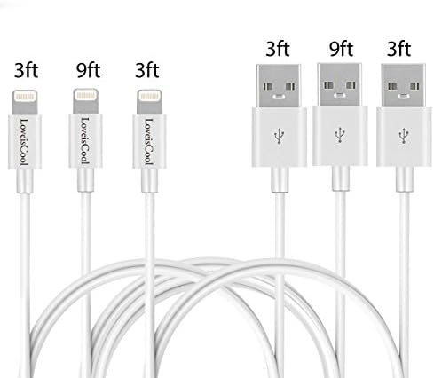 LoveisCool 2pcs 3ft 1pcs 9ft Apple MFI Certified Lightning 8pin to USB Charge and Sync Cable for iPhone6/6s/plus/5s/5c/5/iPad4/5 Pro A/M Charging Cord Cable (White)