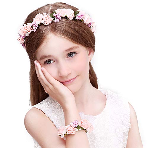 Flower Headband and Floral Wrist Band, Nature Berries Flower Crown Wedding Headband Hair Wreath Wrist Band Set for Girls and Women - Thumbnail 5