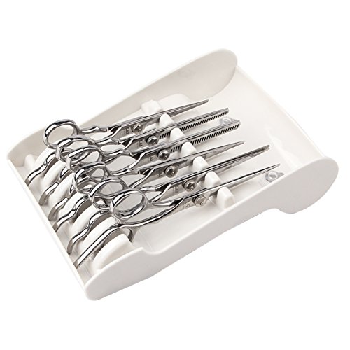 Ozzptuu Professional ABS Salon Scissors Holder Racks Barber Shop Shears Stand Organizer Storage Tray Keeper Available for 6 Scissors for Hairdressers Hair Stylist (White)