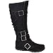 Generation Y Women's Knee High Mid Calf Flats Boots Sweater Knitted Cuff Buckles Wedge Rubber Sole Black Suede Size 10