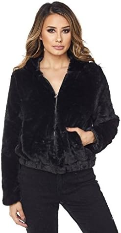 Black Plush Faux Fur Hooded Bomber Jacket (S-XXXL)