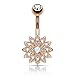 Petite Crystal Paved Flower with Crystal Center Surgical Steel Belly Button Ring - Available in Five Colors! (Rose Gold Tone with Clear Crystal Center)