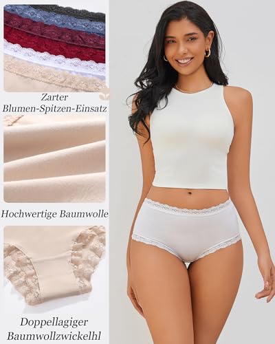 ALL OF ME Pack of 6 Women's Cotton Stilo Brazilian Lace Medium Waist Breathable Underwear Women Comfortable Multiple Pack S-XXL