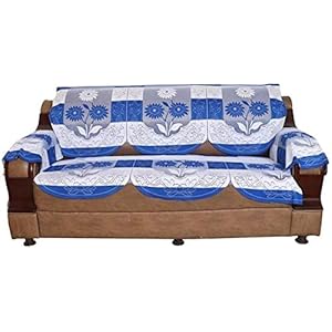 STITCHNEST 10 Piece Net Cotton 10 Seater Sofa Cover Set – Blue