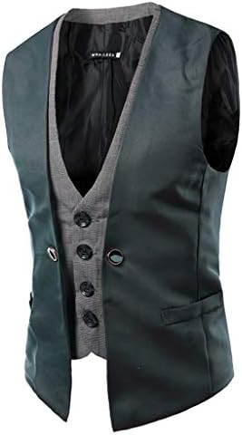 AmyDong Men's Sleeveless Casual Pocket Waistcoat Fake Two-Piece Single-Breasted Suit Vest Autumn Winter Jacket Coat