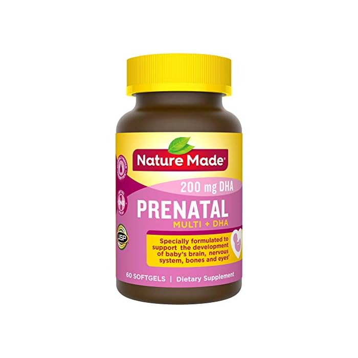 Nature Made Prenatal Vitamin + DHA Softgels with Folic Acid, Iodine and Zinc, 60 Count (Packaging May Vary)