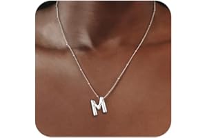 Coshilta Silver Bubble Letter Necklace for Women, Sterling Silver/14K Gold Balloon Initial A-Z Pendant Necklace Trendy Dainty Satellite Bead Chain Necklace Personalized Custom Jewelry Gifts for Women