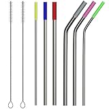 MalloMe Reusable Metal Stainless Steel Straws Drinking Curved Straight Long Reuseable Dishwasher Safe For 30 Ounce Large Tumbler Drinks Plastic Silver Accessories