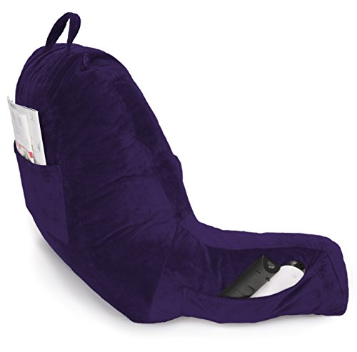 Husband Pillow - Big Bedrest Reading & Support Bed Backrest with Arms Purple - Premium Shredded Memory Foam with Detachable Neck Roll Pillow - Bed Rest Pillow Makes a Comfy & Therapeutic Cuddle Buddy