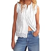 Summer Eyelet Tie Front Vest for Women V Neck Bandage Embroidered Tank Top 2025 Trendy Sleeveless Hollow Out Crop Tops