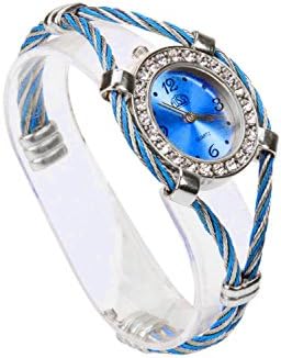 cussi Steel Wire Crystal Quartz Bracelet Bangle Wrist Watch Blue+Sliver
