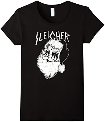 Womens Sleigher Funny Christmas Black Metal Santa Clause Shirt Small Black