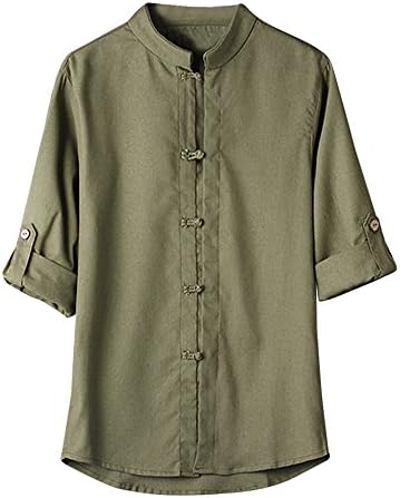 Mens 3/4 Sleeve Tops,Cinsanong Male Chinese Style Kung Fu Tang Suit Vintage Linen Classic Shirt