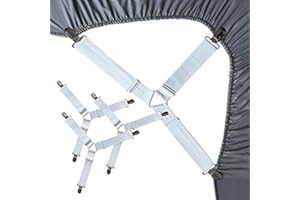 Bed Sheet Fasteners 4PCS, Adjustable Triangular Bed Sheet Holder Straps White for Corners, with Sheet Clips Keeping Sheets in