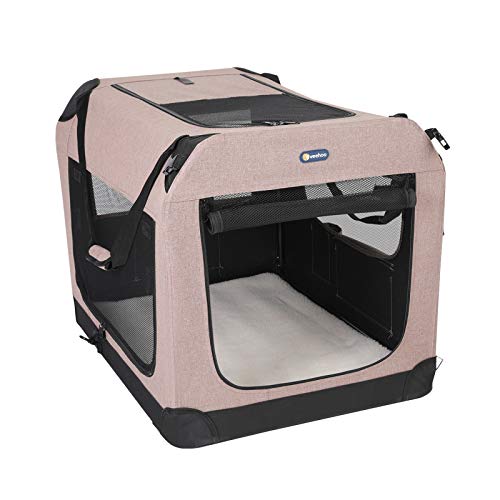 Veehoo Folding Soft Dog Crate, 3Door Pet Kennel for CrateTraining Dogs, 5 x HeavyWeight Mesh