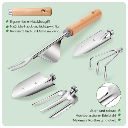 Grenebo Garden Tool Set, 9 Pieces Garden Tool with Garden Tools Organiser Handbag, Rustproof and Ergonomic Garden Tools Set, Ideal Garden Gifts for Women for Garden Lovers