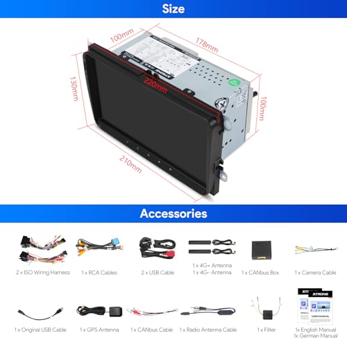 XTRONS Android 14 Qualcomm 665 QLED Radio Player for VW Volkswagen EOS Golf SKODA SEAT, 9 Inch Octa Core 8GB+256GB Car Stereo IPS Touched Screen DSP DTS 4G LTE GPS Bluetooth Support AHD Camera DAB+