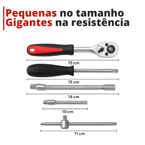 Kit Ferramentas 46 Peças com Catraca, Soquetes Allen Torx 1/4" e Extensão – Maleta Compacta Completa para Uso Profissional Automotivo e Doméstico