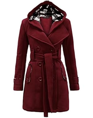 Women's Military Button Hooded Fleece Belted Jacket