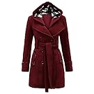 Envy Boutique Women's Military Button Hooded Fleece Belted Jacket Wine 10